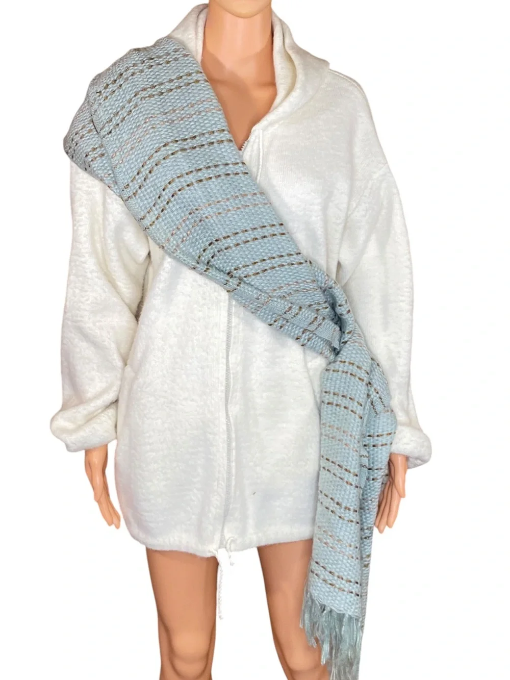 The Limited Blue Knit Fringe Wrap Scarf Extra Long Cozy Warm Winter Accessory
